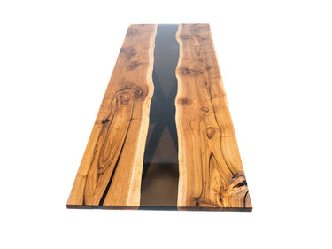Epoxidharz Tisch aus Nussbaumholz mit transparentem schwarzem Harz 2