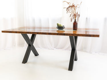 Pappel-Maser Tisch | Sockel - X-Form | Grün | River 4